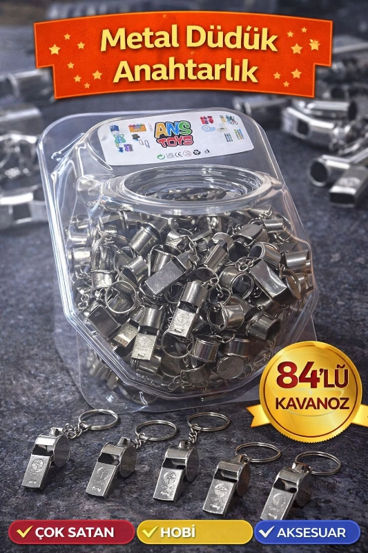 METAL DÜDÜK ANAHTARLIK AKSESUAR / 84 LÜ KAVANOZ